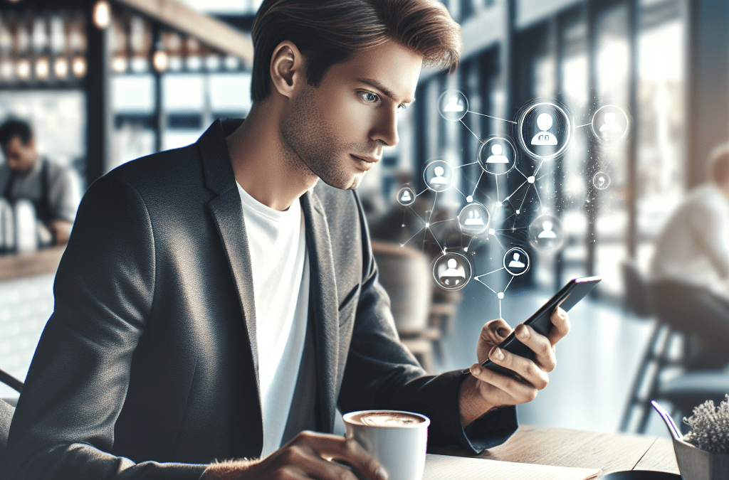 Junger Profi aus Bremen mit Smartphone, nutzt KI-Lösung am Schreibtisch für Google Optimierung und Automatisierung.