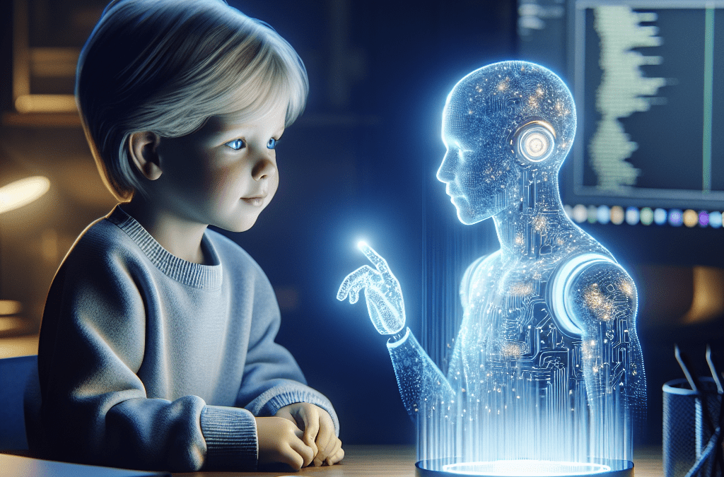 Kind spricht mit futuristischer KI-Beratung im Schlafzimmer – smarte KI-Lösung aus Bremen in realistischem Szenario.