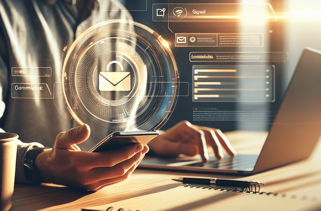 Moderner Büroarbeitsplatz mit Smartphone, Gmail und KI-Assistent – KI-Lösung & Automatisation in Bremen und Umgebung