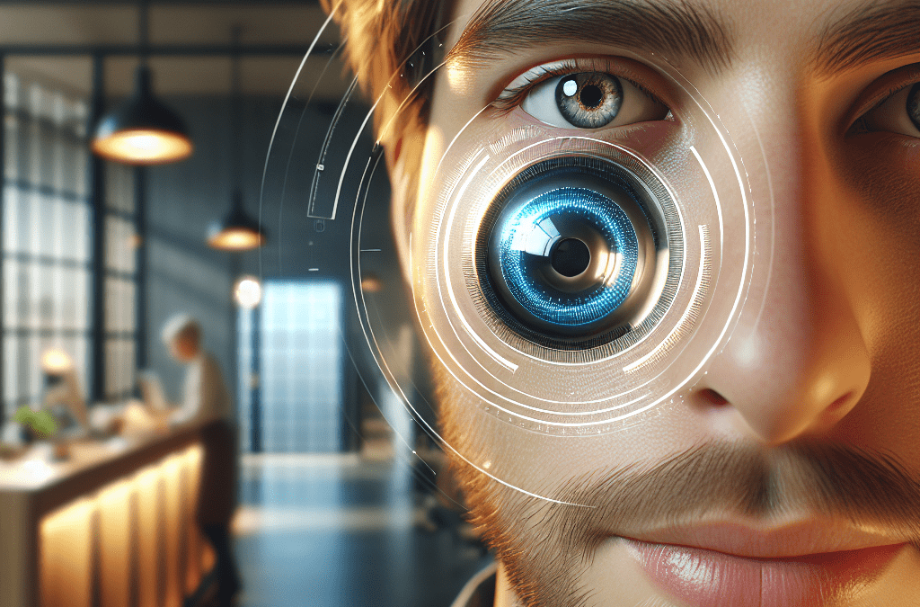 Erwachsener in futuristischem Setting scannt Iris mit KI-Gerät – KI-Beratung und Automatisierung in Bremen & Umgebung.