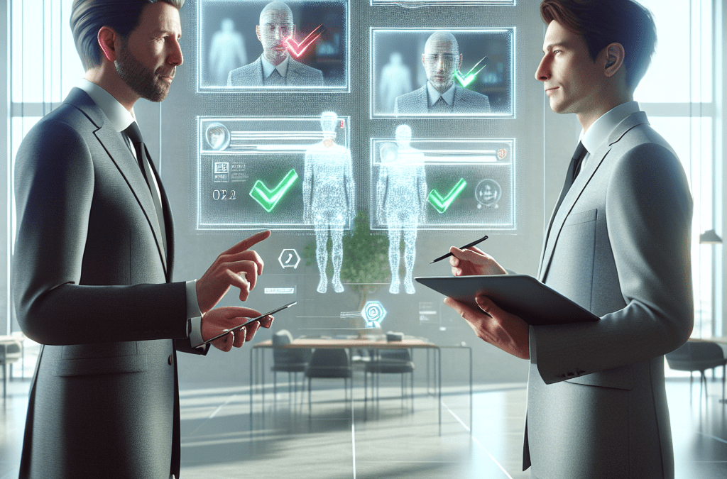 Politiker und Journalist in modernem Büro nutzen KI-Lösungen in Bremen für digitale Sicherheit und Echtheitserkennung.