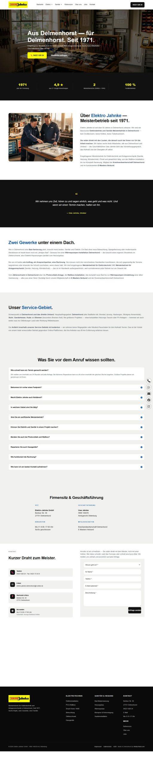 Elektro Jahnke Delmenhorst Webseite Vorschau