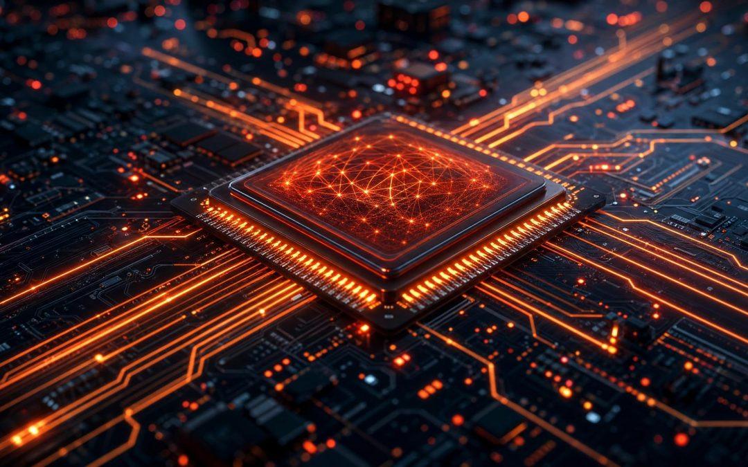 Futuristischer KI-Chip auf einer Platine als Symbol für OpenAIs eigenen KI-Chip Jalapeño