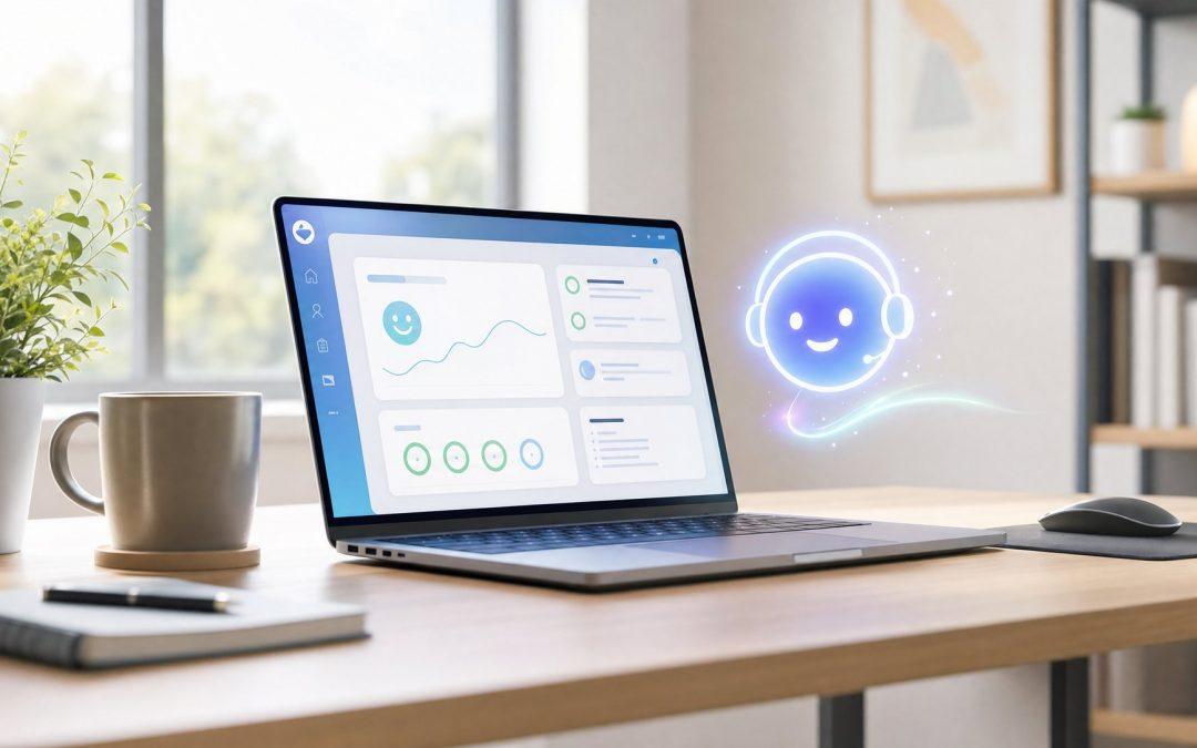 Laptop mit Windows und KI-Assistent zur Fehleranalyse ohne Systemzugriff