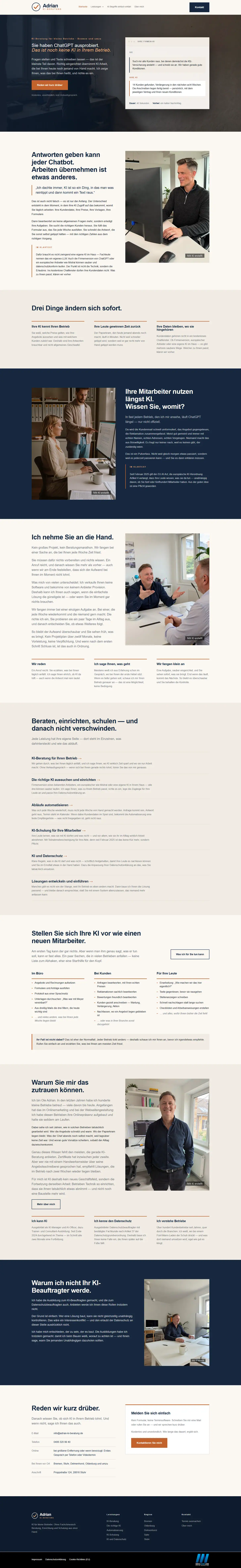 Webseite für KI-Beratung: Startseite von Adrian KI-Beratung, KI-Beratung in Stuhr, gebaut von Media-Nord.com
