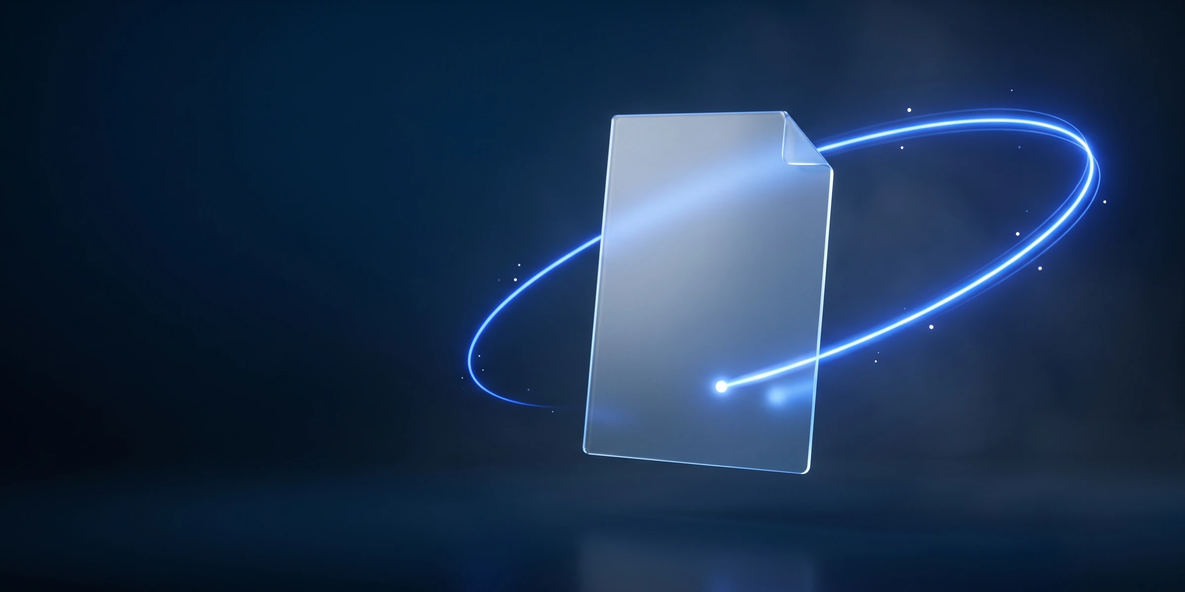 Angebote automatisch nachfassen, ohne zu drängen Ein gläsernes Angebotsblatt, um das eine Lichtspur eine Schleife zieht und zurückkehrt: Angebote automatisch nachfassen.