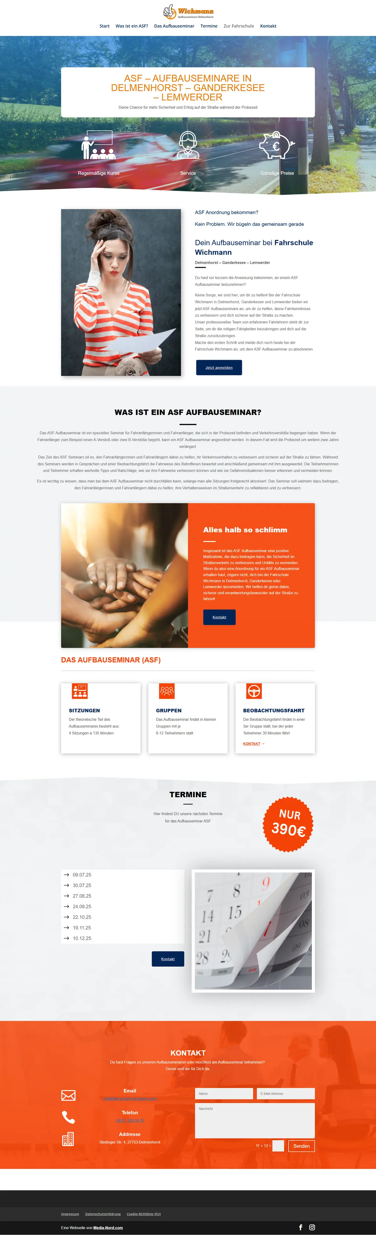 Webseite für Aufbauseminare: Startseite von ASF Aufbauseminare, Aufbauseminare für Fahranfänger in Delmenhorst