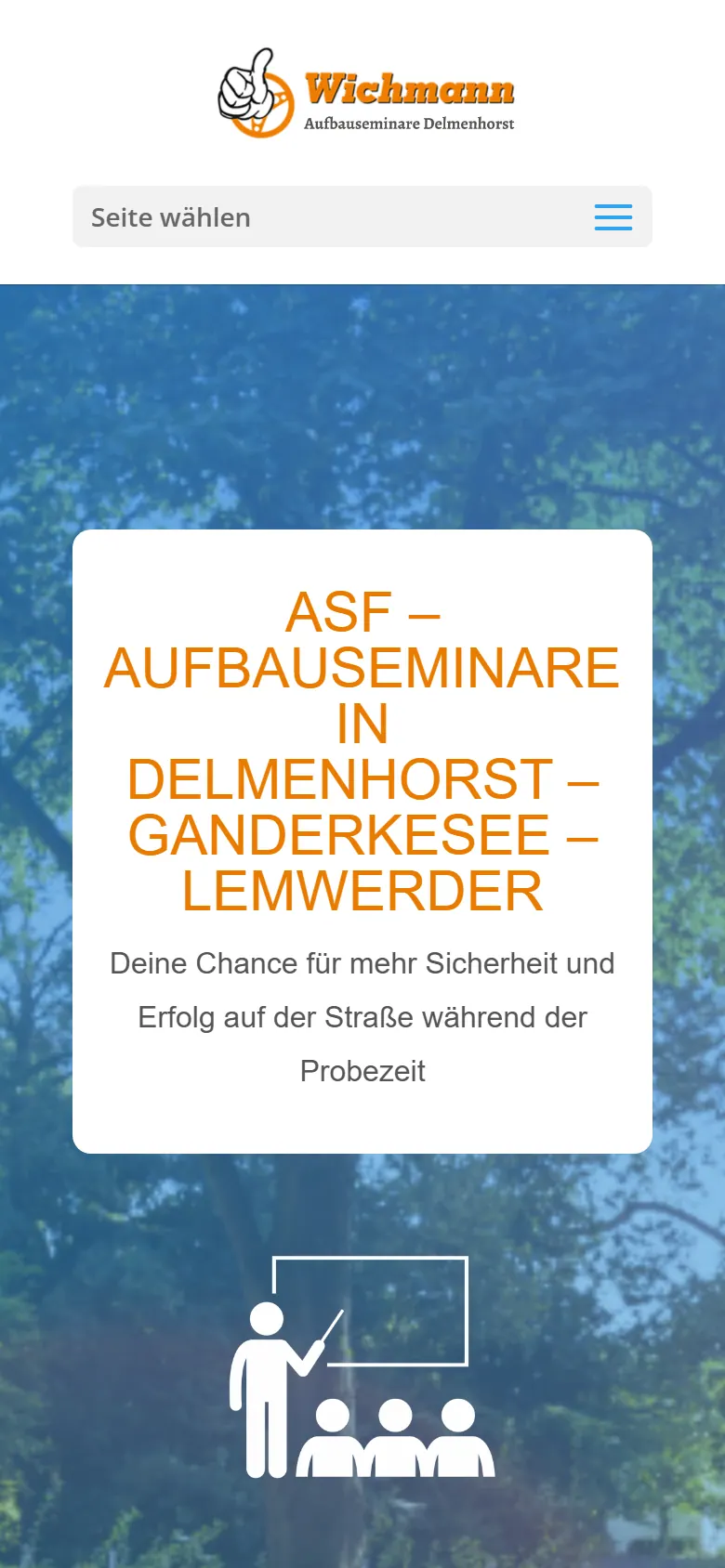 Webseite für Aufbauseminare am Handy: die Website von ASF Aufbauseminare aus Delmenhorst in der mobilen Ansicht