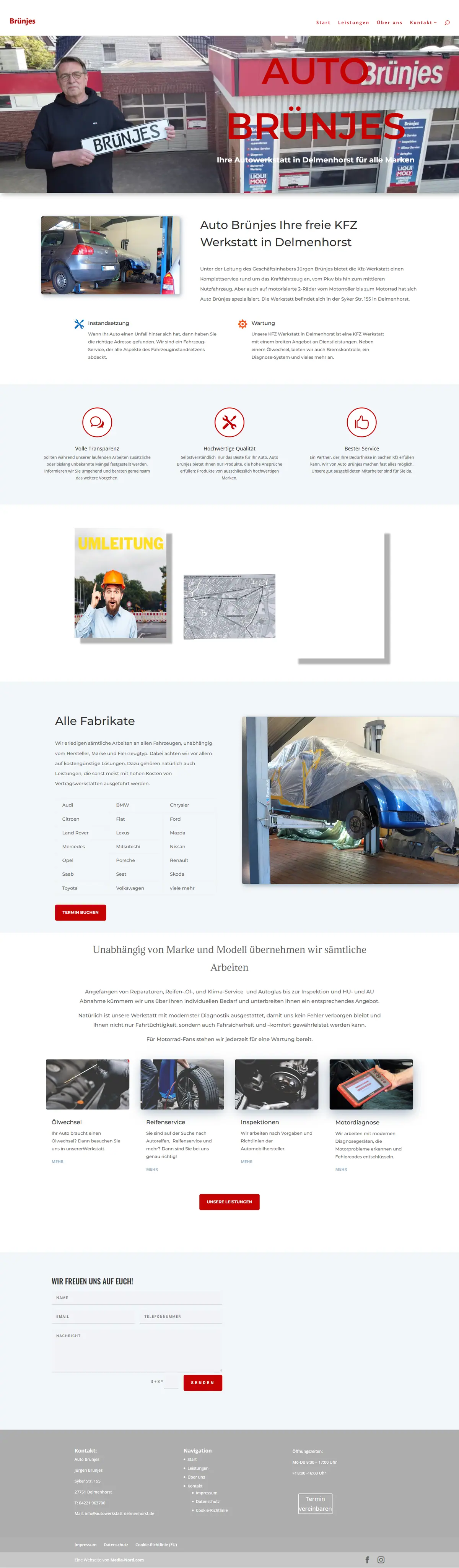 Webseite für freie Kfz-Werkstätten: Startseite von Auto Brünjes, Kfz-Werkstatt in Delmenhorst, gebaut von Media-Nord.com