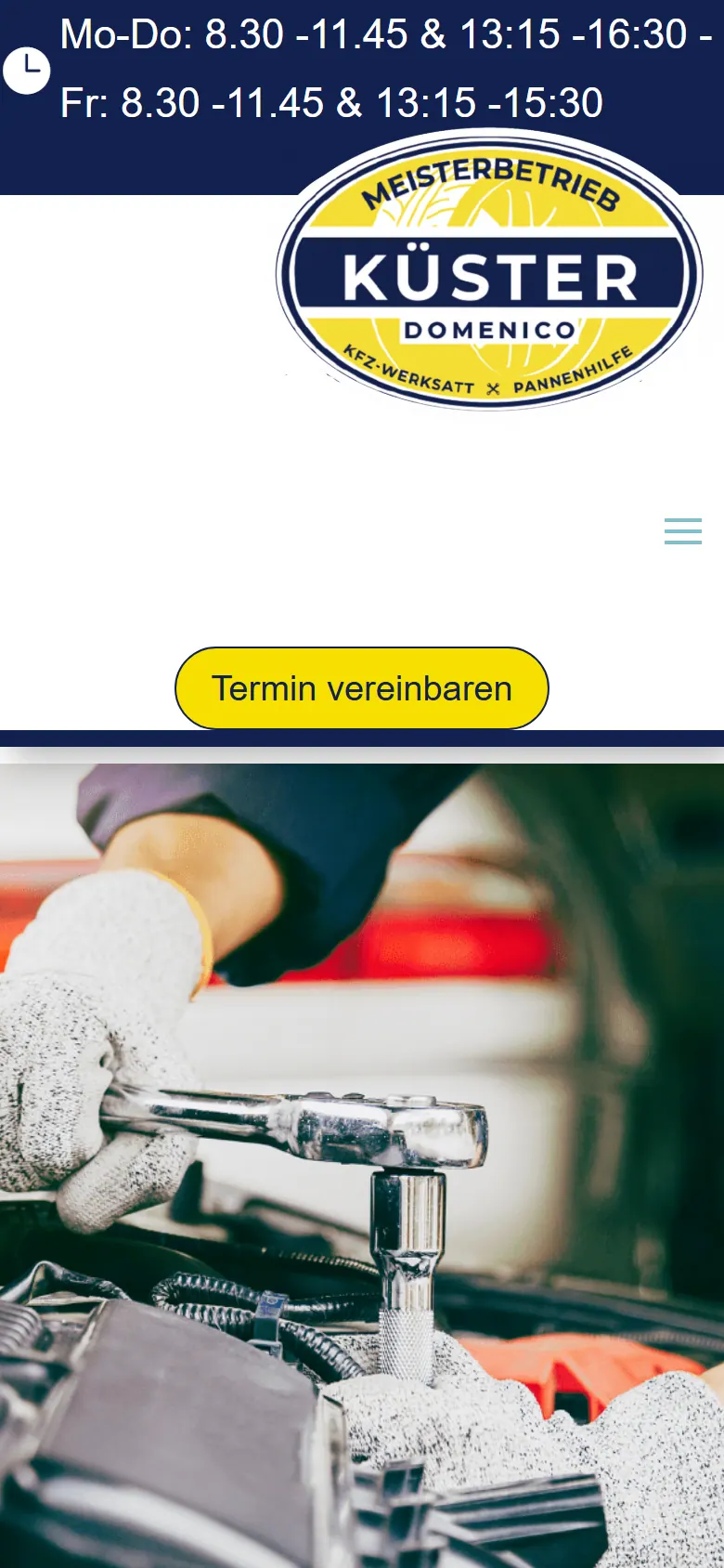 Webseite für Kfz-Werkstätten am Handy: die Website von Autowerkstatt Domenico Küster aus Colnrade in der mobilen Ansicht