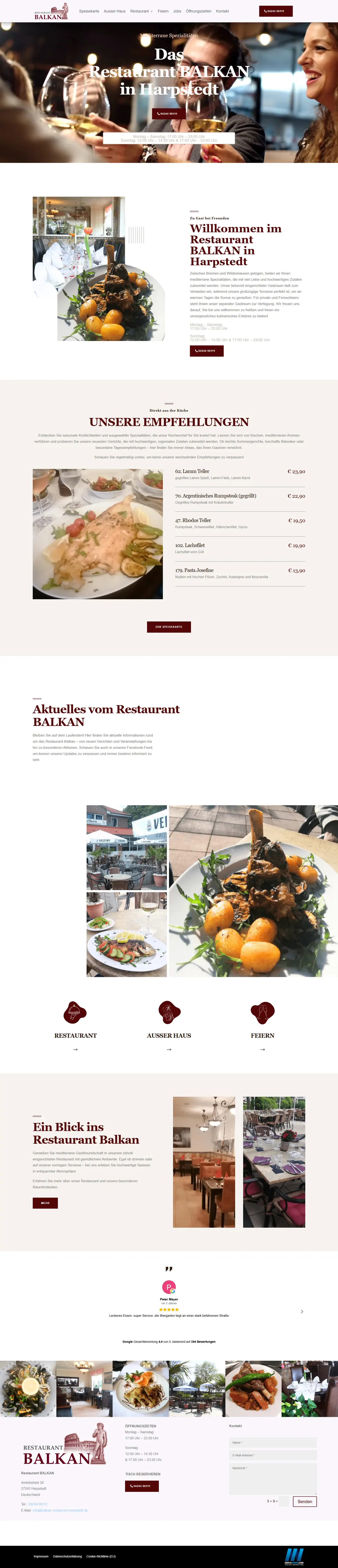 Webseite für Restaurants: Startseite von Balkan Restaurant, Restaurant in Harpstedt, gebaut von Media-Nord.com