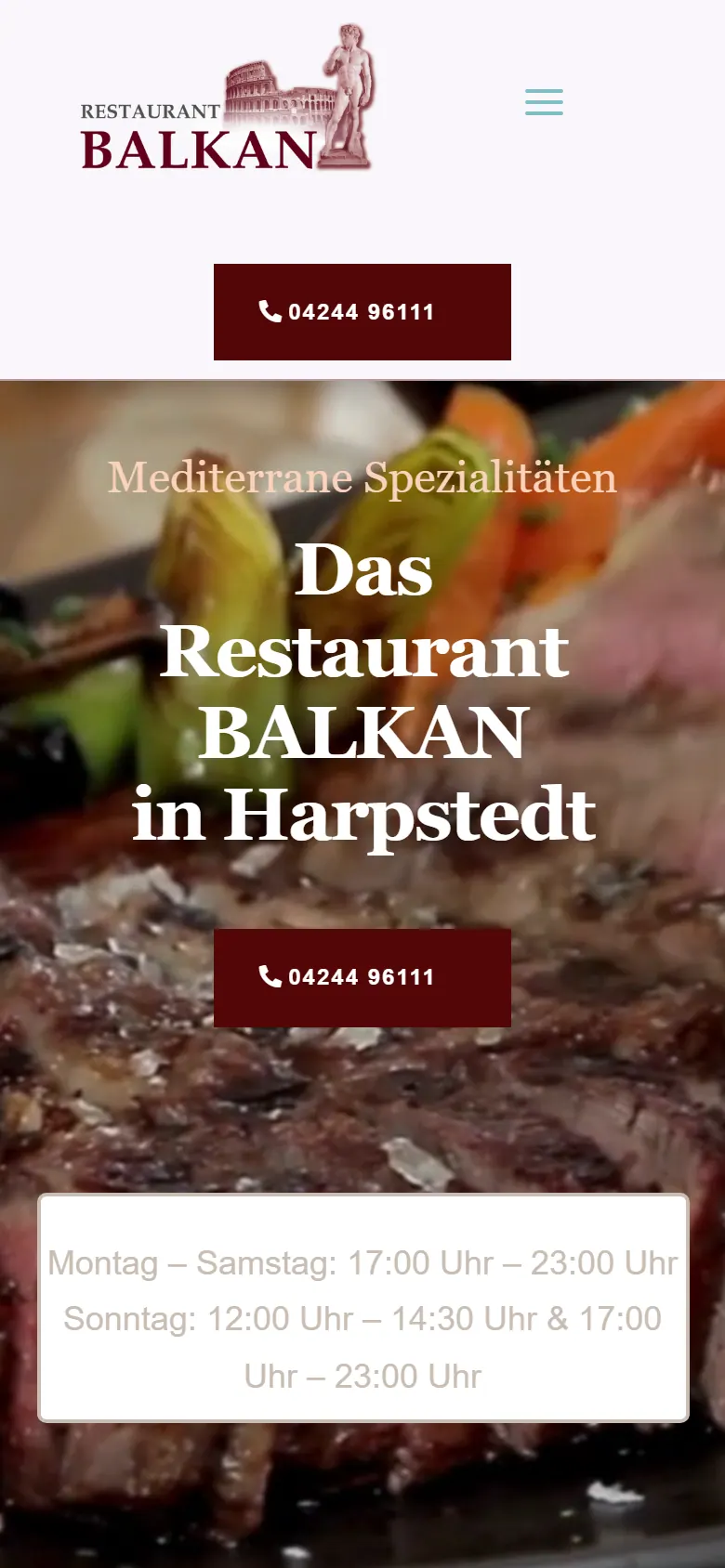 Webseite für Restaurants am Handy: die Website von Balkan Restaurant aus Harpstedt in der mobilen Ansicht