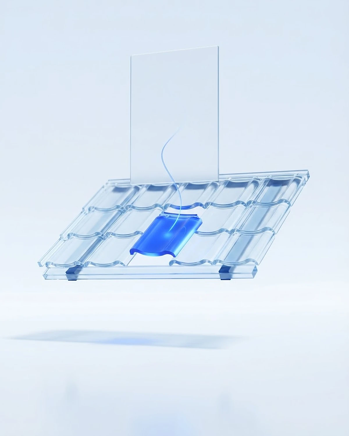 Glasdach mit einem verrutschten, blau leuchtenden Ziegel: aus dem Baustellenfoto wird ein Blogbeitrag.