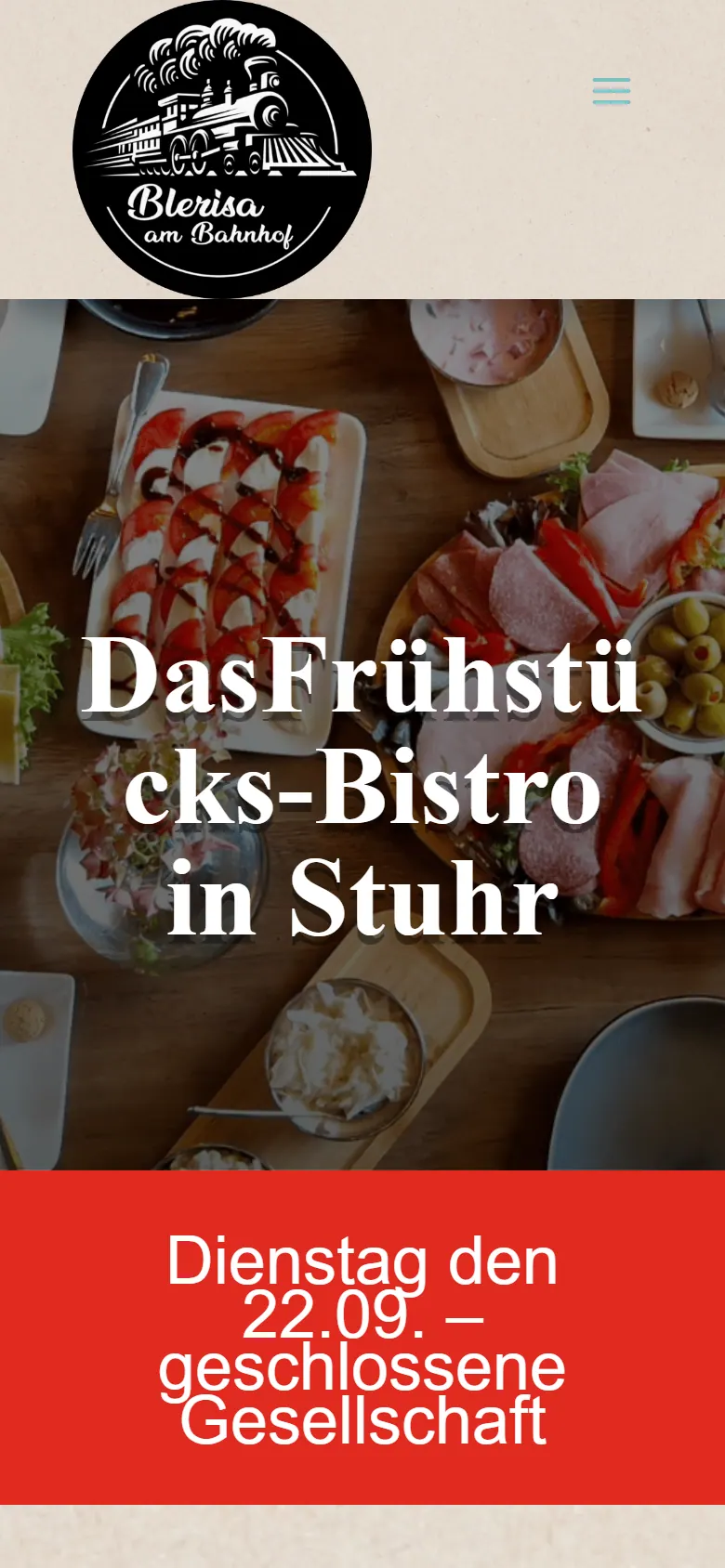 Webseite für Cafés und Bistros am Handy: die Website von Blerisa am Bahnhof aus Stuhr in der mobilen Ansicht