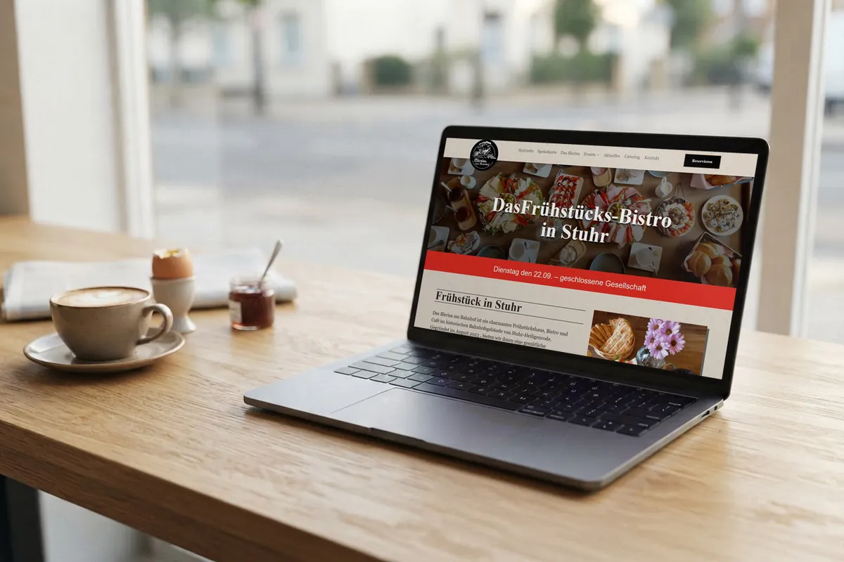 Webseite für Cafés und Bistros: laptop mit der Website von Blerisa am Bahnhof, Café in Stuhr.