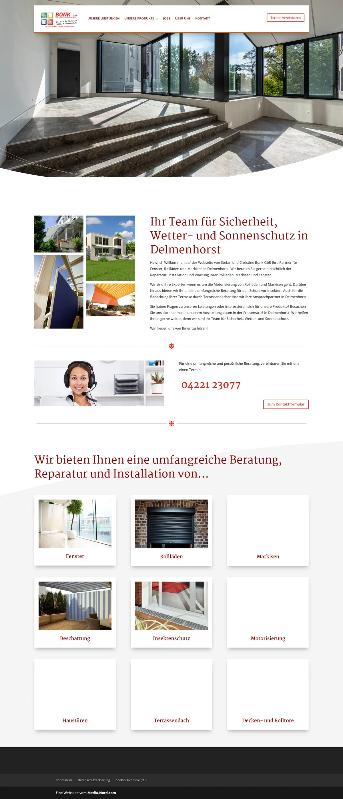 Webseite für Rollladen- und Markisenbauer in Delmenhorst: Bonk Sonnenschutz Webseite für Rollladen- und Markisenbauer: Startseite von Bonk Sonnenschutz, Rollladen- und Markisenbau in Delmenhorst