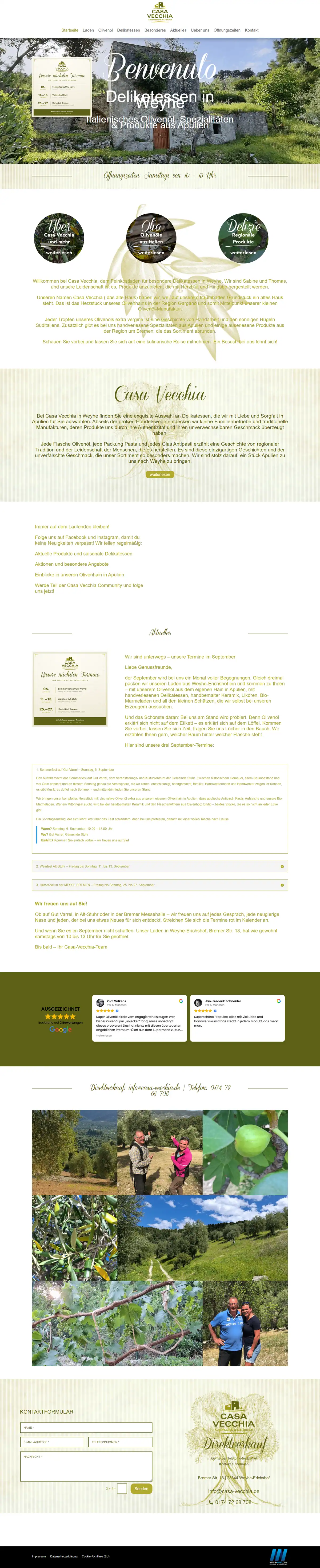 Webseite für Feinkostläden in Weyhe: Casa Vecchia Webseite für Feinkostläden: Startseite von Casa Vecchia, Feinkostladen in Weyhe, gebaut von Media-Nord.com