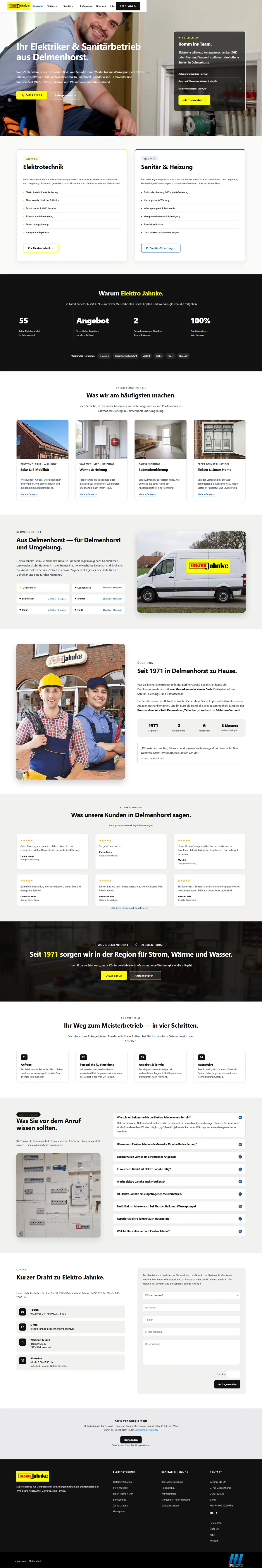 Webseite für Elektroinstallateure: Startseite von Elektro Jahnke, Elektroinstallateur in Delmenhorst