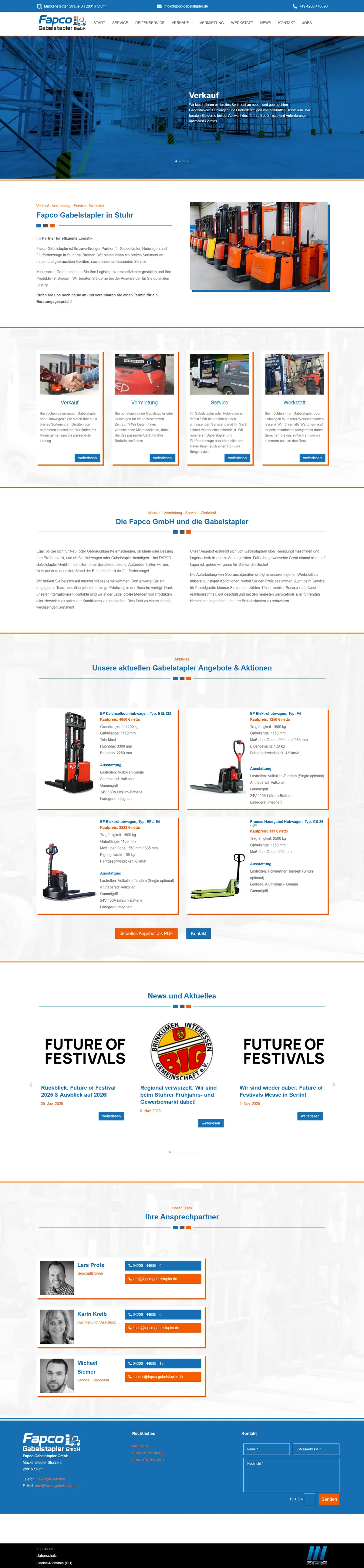 Webseite für Gabelstapler-Betriebe: Startseite von Fapco Gabelstapler GmbH, Gabelstapler-Fachbetrieb in Stuhr