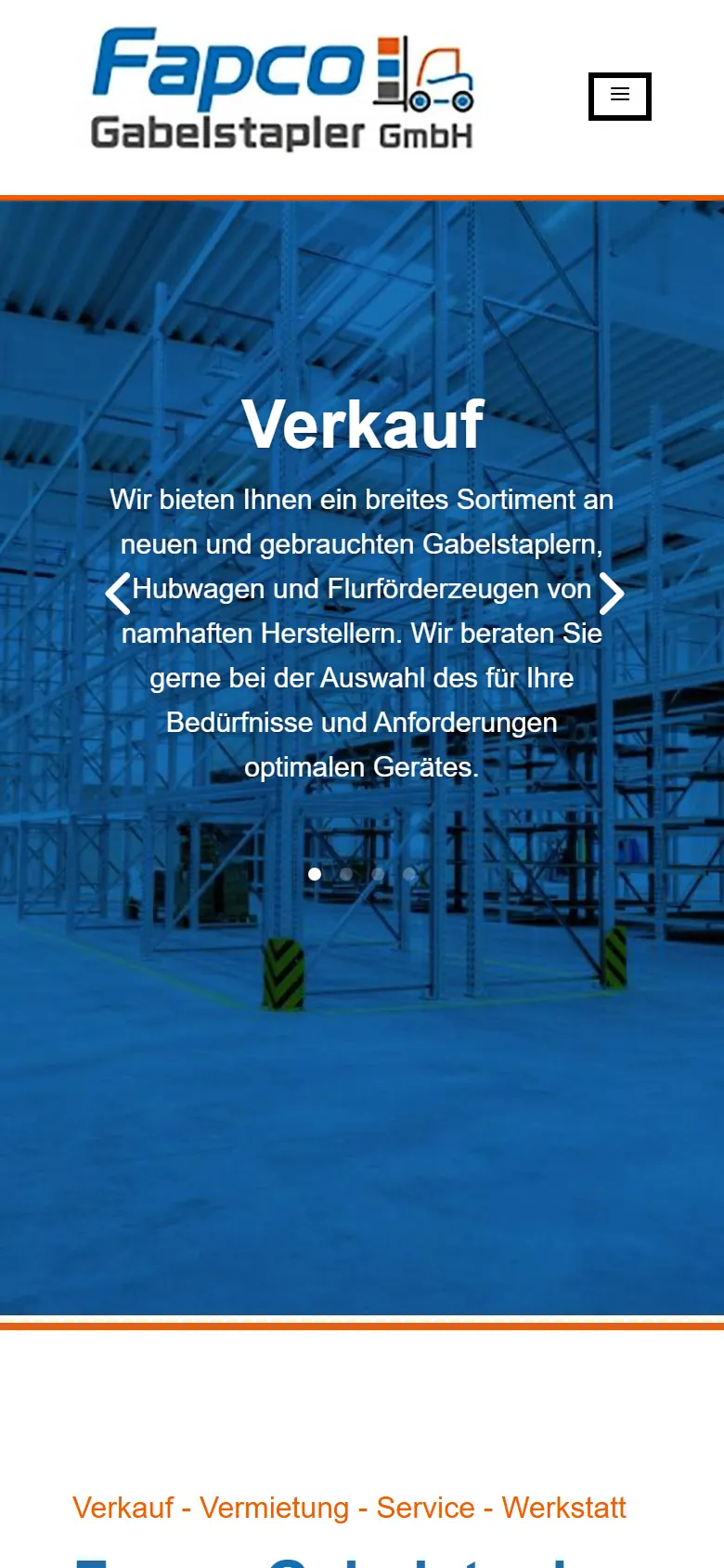 Webseite für Gabelstapler-Betriebe am Handy: die Website von Fapco Gabelstapler GmbH aus Stuhr in der mobilen Ansicht