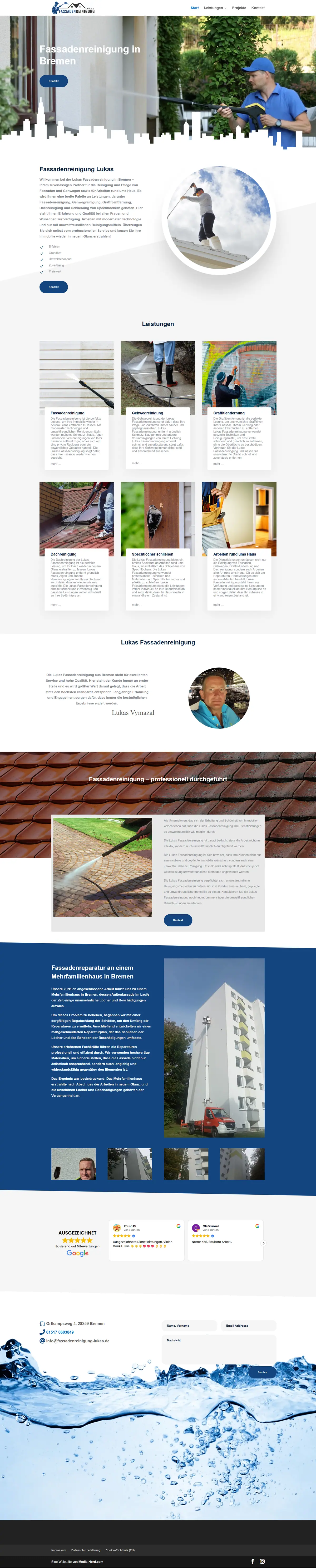 Webseite für Fassadenreiniger: Startseite von Fassadenreinigung Lukas, Fassadenreinigung in Bremen, gebaut von Media-Nord.com