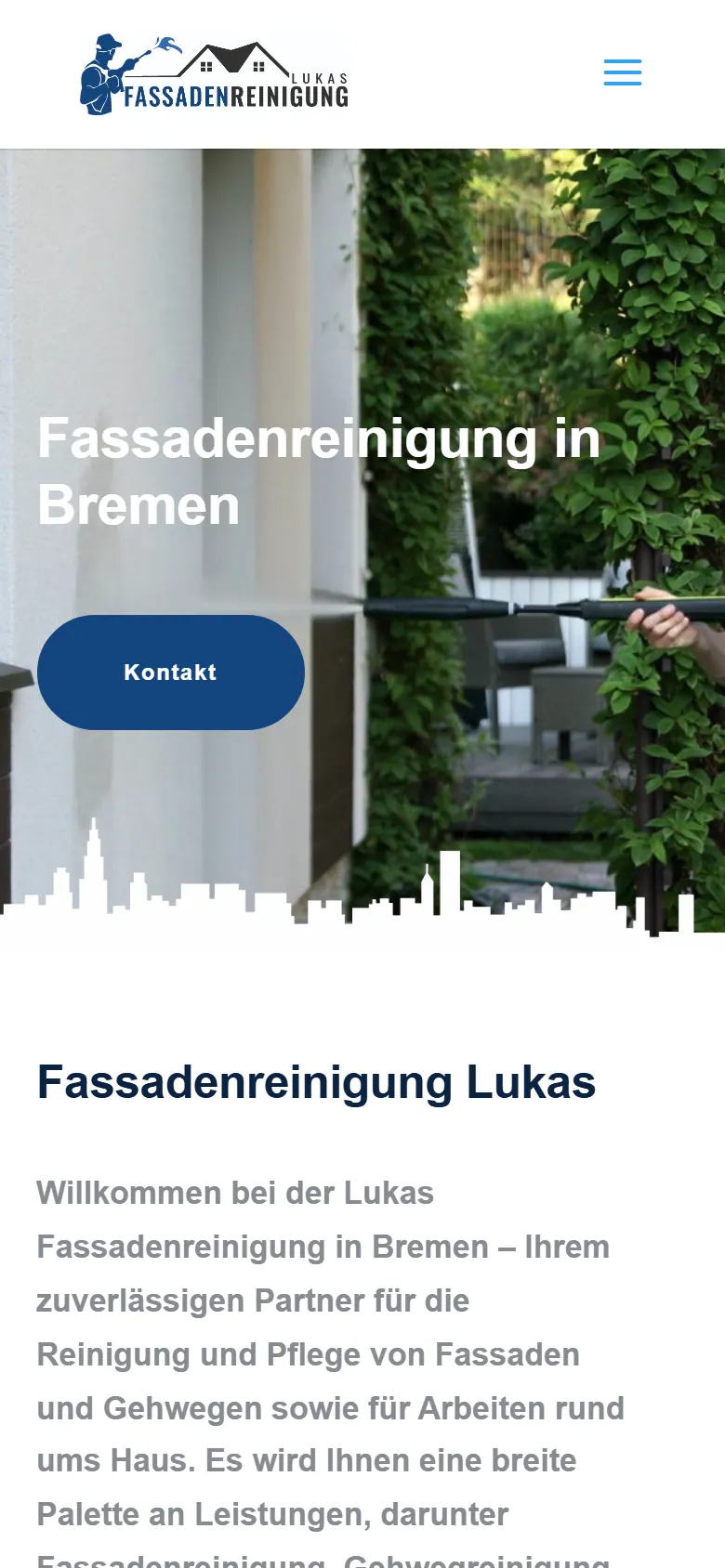Webseite für Fassadenreiniger am Handy: die Website von Fassadenreinigung Lukas aus Bremen in der mobilen Ansicht