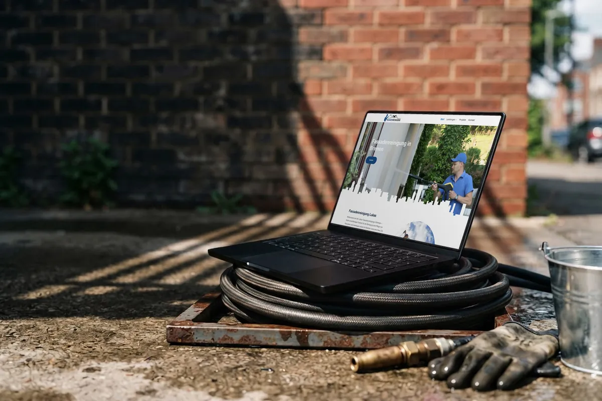 Webseite für Fassadenreiniger: laptop mit der Website von Fassadenreinigung Lukas, Fassadenreinigung in Bremen.