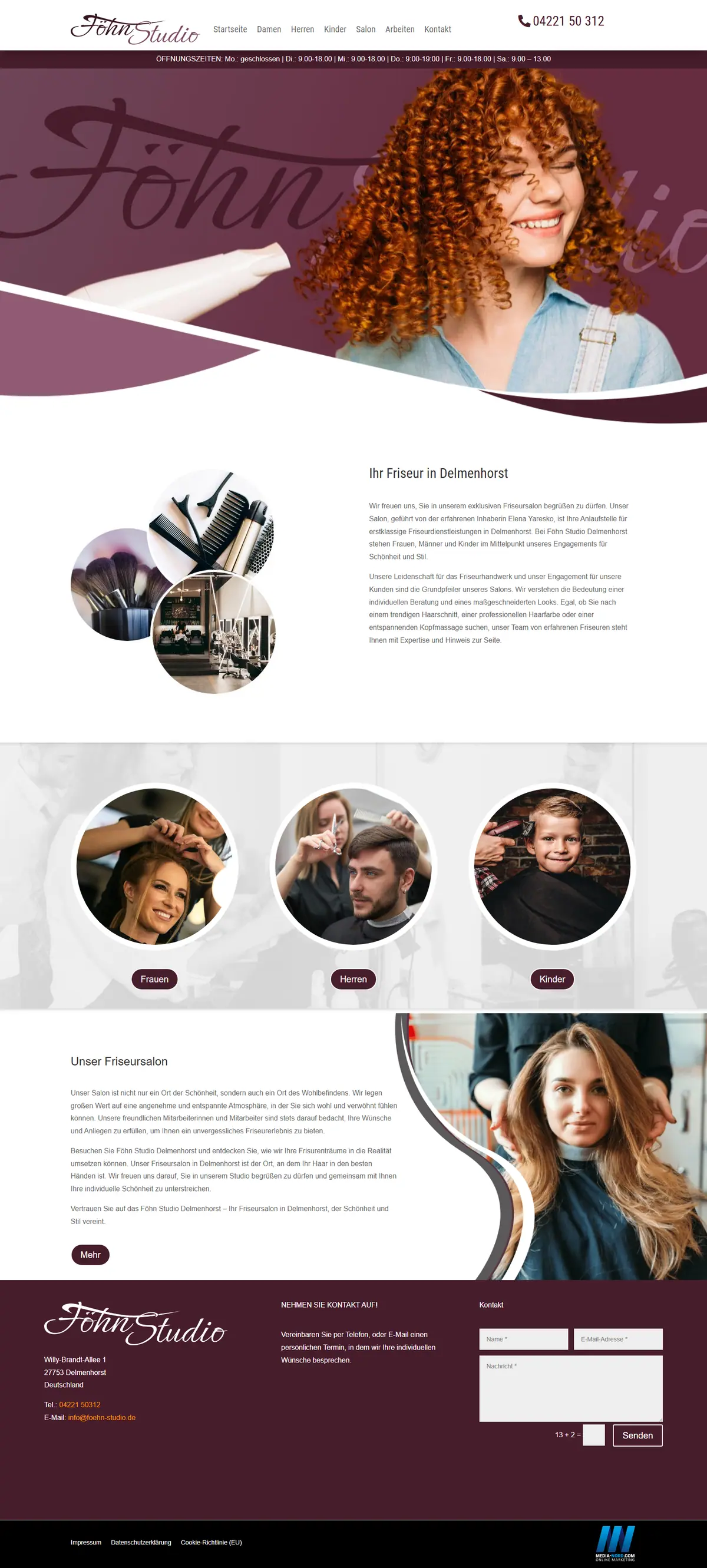 Webseite für Haarstudios: Startseite von Föhn-Studio, Friseursalon in Delmenhorst, gebaut von Media-Nord.com
