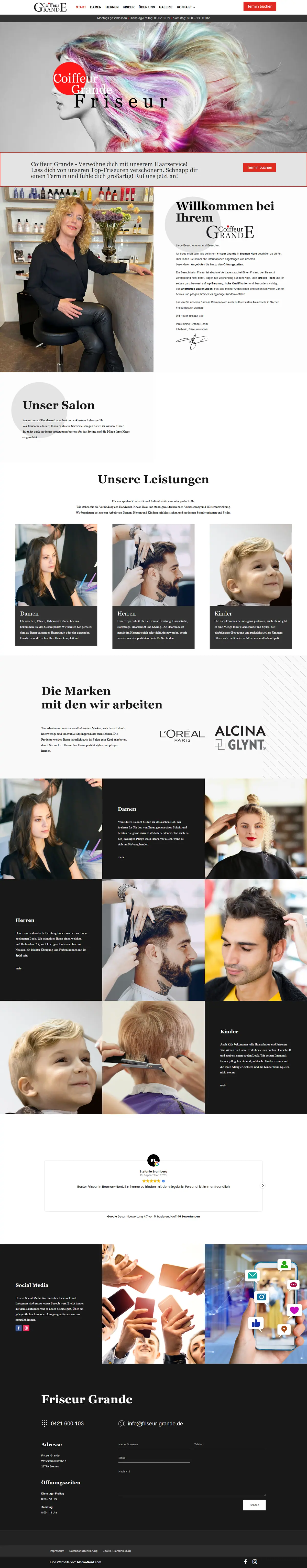 Webseite für Friseure in Bremen-Nord: Friseur Grande Webseite für Friseure: Startseite von Friseur Grande, Friseursalon in Bremen-Nord, gebaut von Media-Nord.com