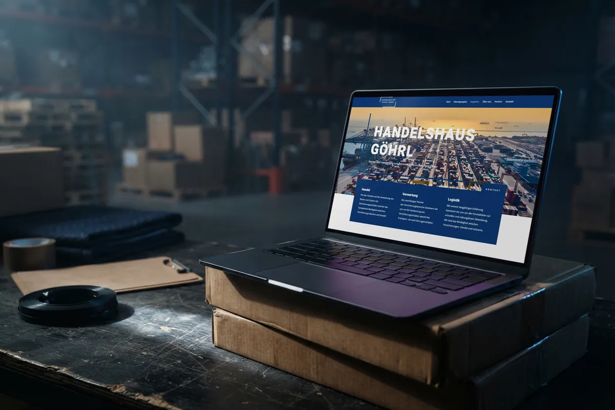 Webseite für Warenhändler: laptop mit der Website von Handelshaus Göhrl, Warenhandel in Ganderkesee.