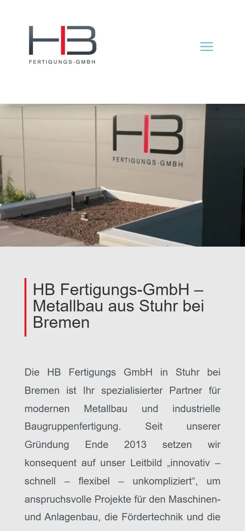 Webseite für den Metallbau am Handy: die Website von HB Fertigungs GmbH aus Stuhr in der mobilen Ansicht