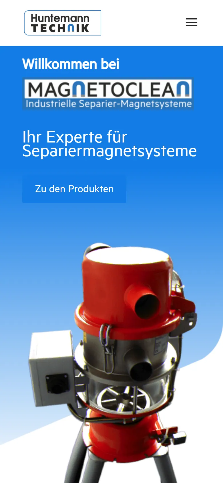 Webseite für Industrietechnik am Handy: die Website von Huntemann Technik GmbH aus Delmenhorst in der mobilen Ansicht