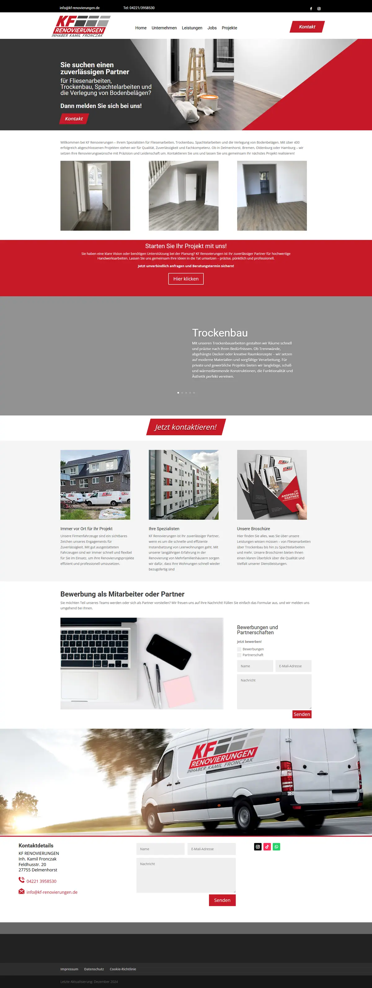 Webseite für Renovierungsbetriebe: Startseite von KF Renovierungen, Renovierungsbetrieb in Delmenhorst