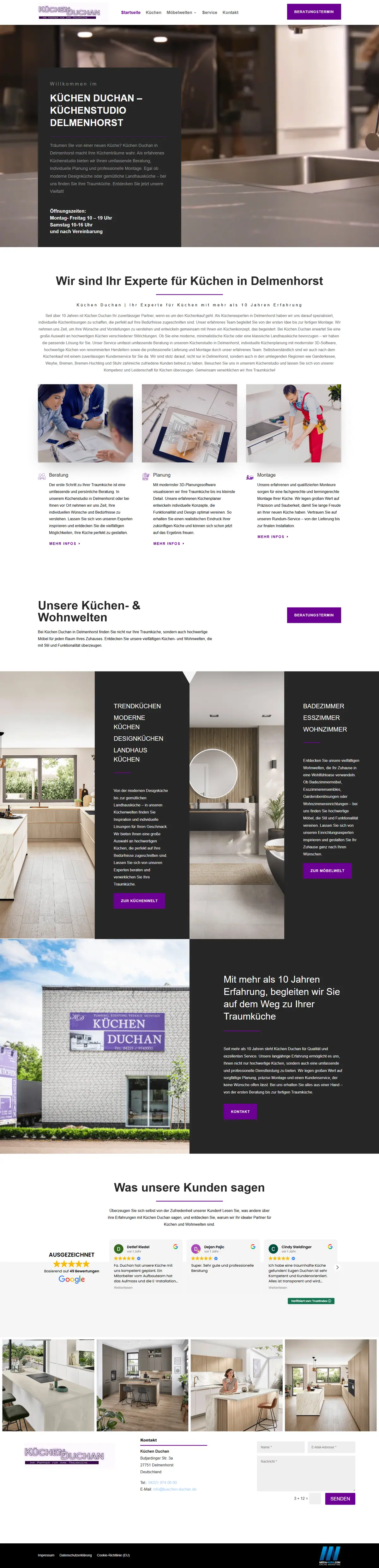 Webseite für Küchenstudios: Startseite von Küchen Duchan, Küchenstudio in Delmenhorst, gebaut von Media-Nord.com