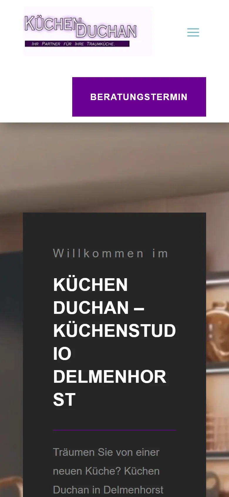 Webseite für Küchenstudios am Handy: die Website von Küchen Duchan aus Delmenhorst in der mobilen Ansicht
