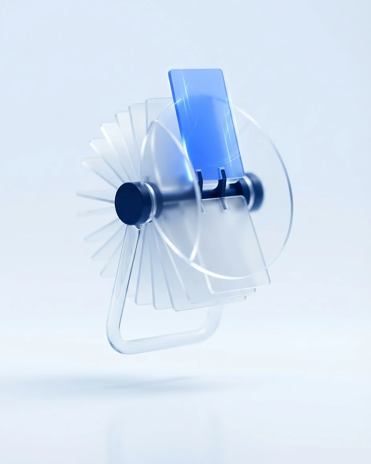 Gläserne Drehkartei, eine Karte ragt oben blau leuchtend heraus: in der Kundenkartei Bestandskunden reaktivieren.