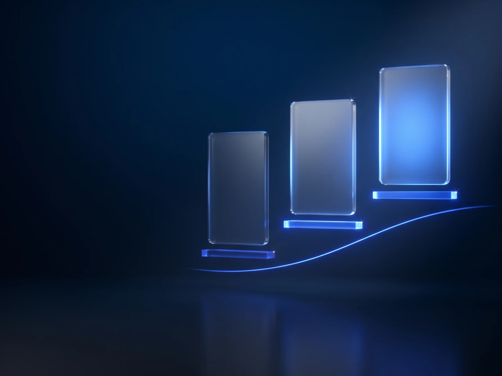 Gläserne Karten stehen als Stufen auf Lichtbalken, nach rechts immer heller: Leads bewerten und einordnen.