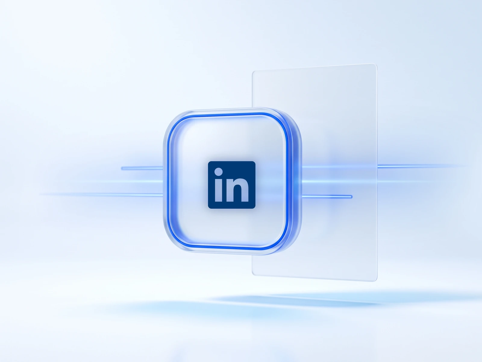 Gläserne Plakette mit dem Zeichen von LinkedIn, daneben eine leere Textkarte: LinkedIn-Marketing für Geschäftskunden.