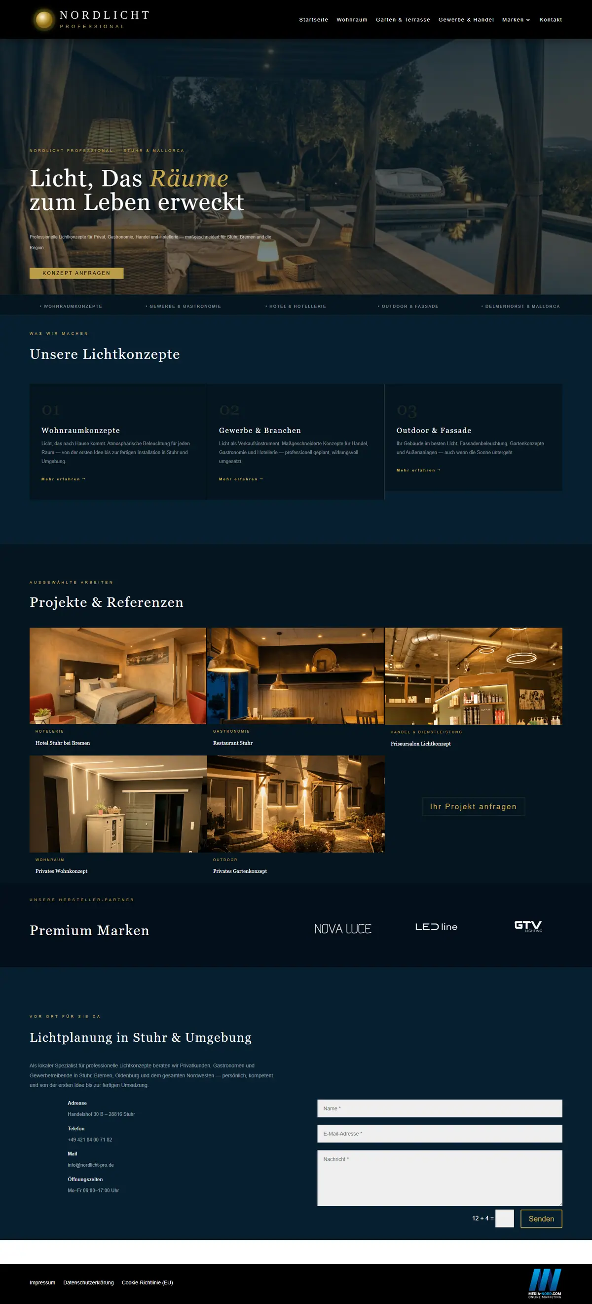 Webseite für Lichtplaner: Startseite von Nordlicht Professional GmbH, Lichtplanung in Delmenhorst, gebaut von Media-Nord.com