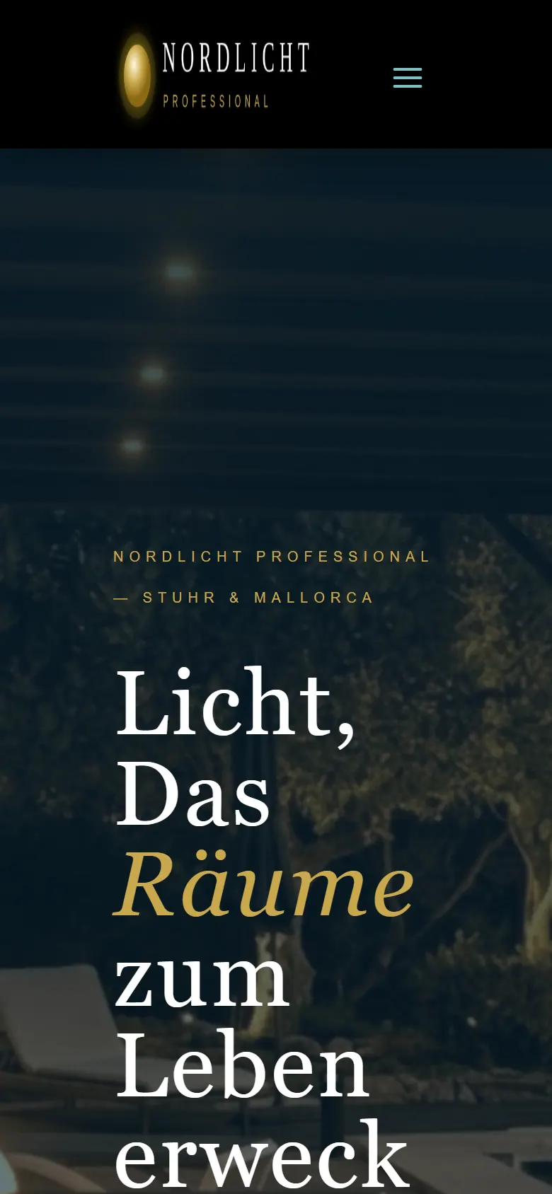 Webseite für Lichtplaner am Handy: die Website von Nordlicht Professional GmbH aus Delmenhorst in der mobilen Ansicht
