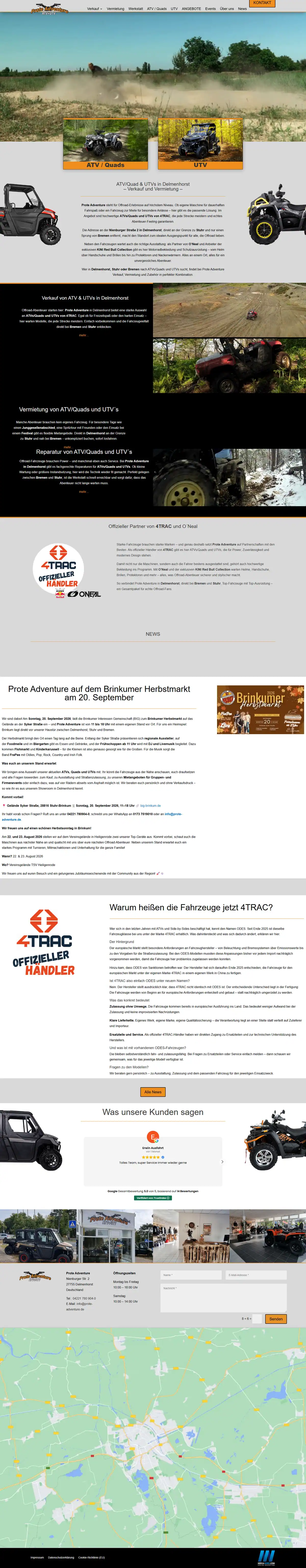 Webseite für Quad- und ATV-Händler: Startseite von Prote Adventure, Quad-Handel in Delmenhorst, gebaut von Media-Nord.com