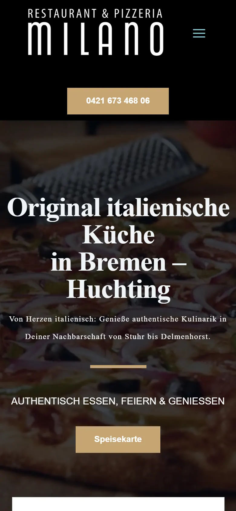 Webseite für italienische Restaurants am Handy: die Website von Restaurant Milano aus Bremen in der mobilen Ansicht