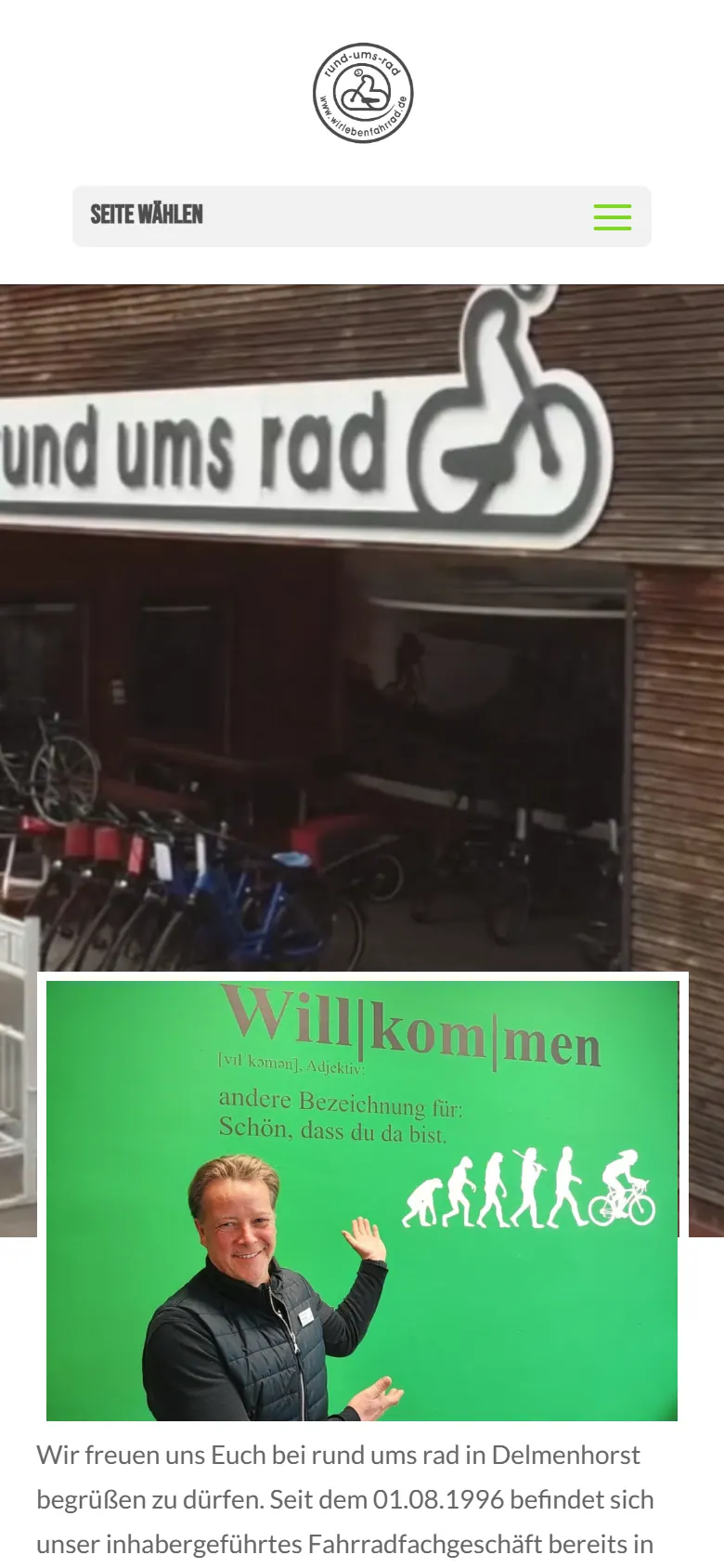 Webseite für Fahrradläden am Handy: Rund ums Rad, Delmenhorst Webseite für Fahrradläden am Handy: die Website von Rund ums Rad aus Delmenhorst in der mobilen Ansicht