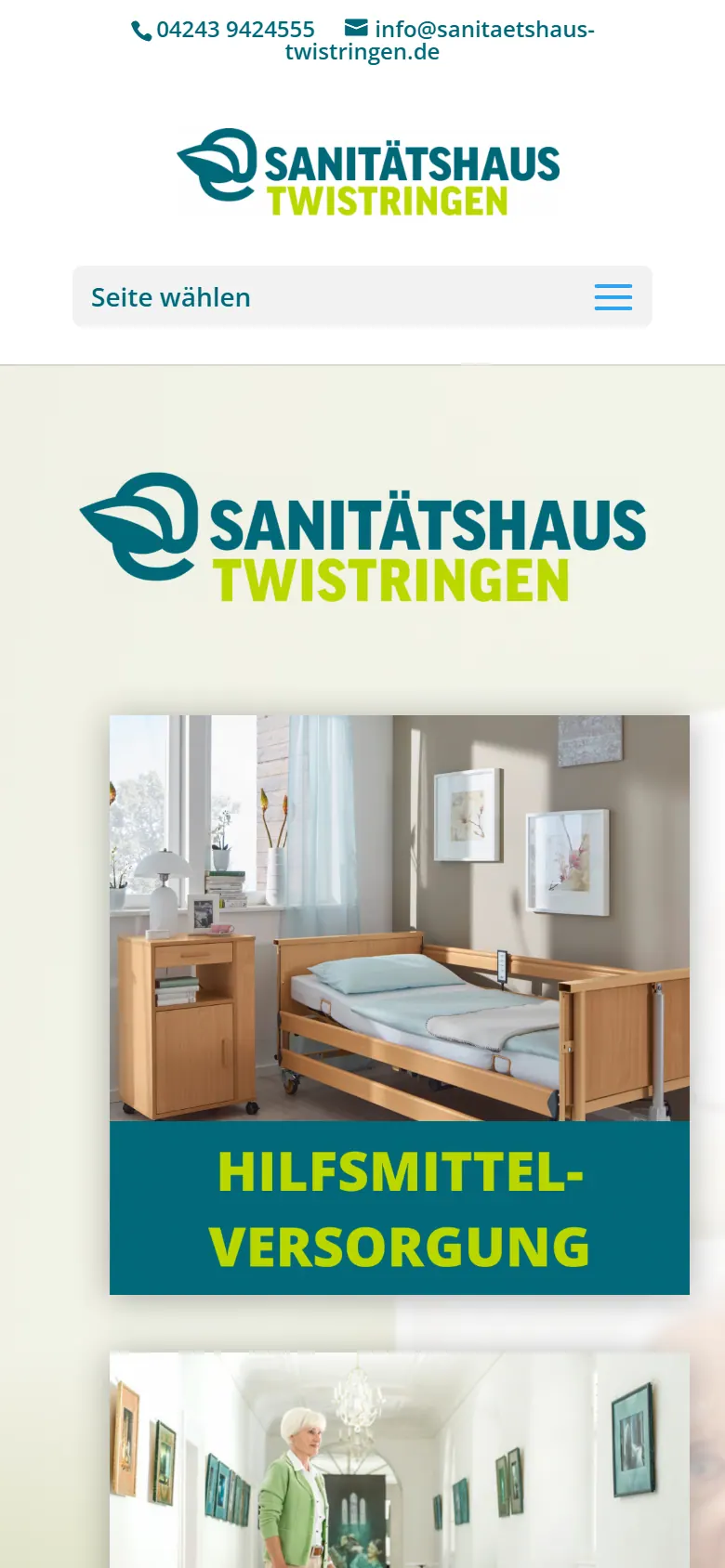 Webseite für Orthopädietechnik am Handy: die Website von Sanitätshaus Twistringen aus Twistringen in der mobilen Ansicht