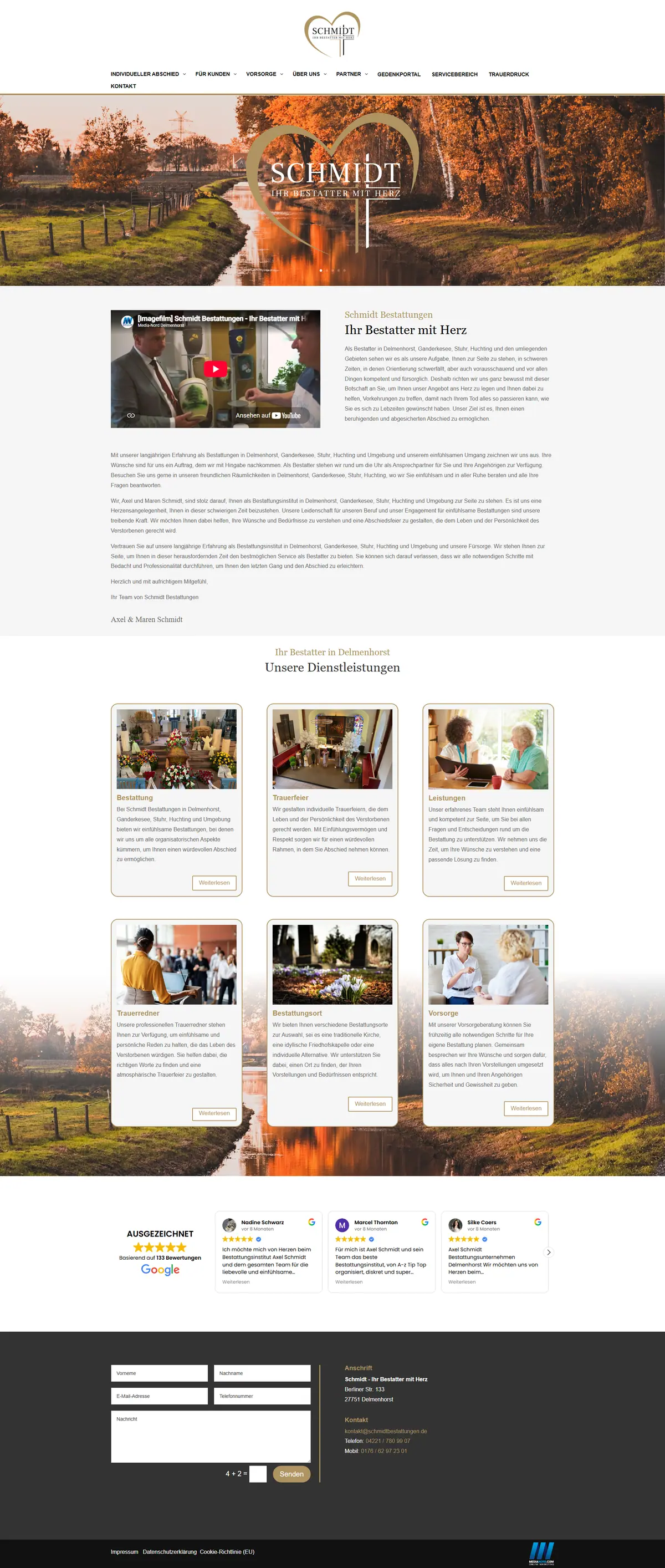 Webseite für Bestattungsunternehmen: Startseite von Schmidt Bestattungen, Bestattungshaus in Delmenhorst
