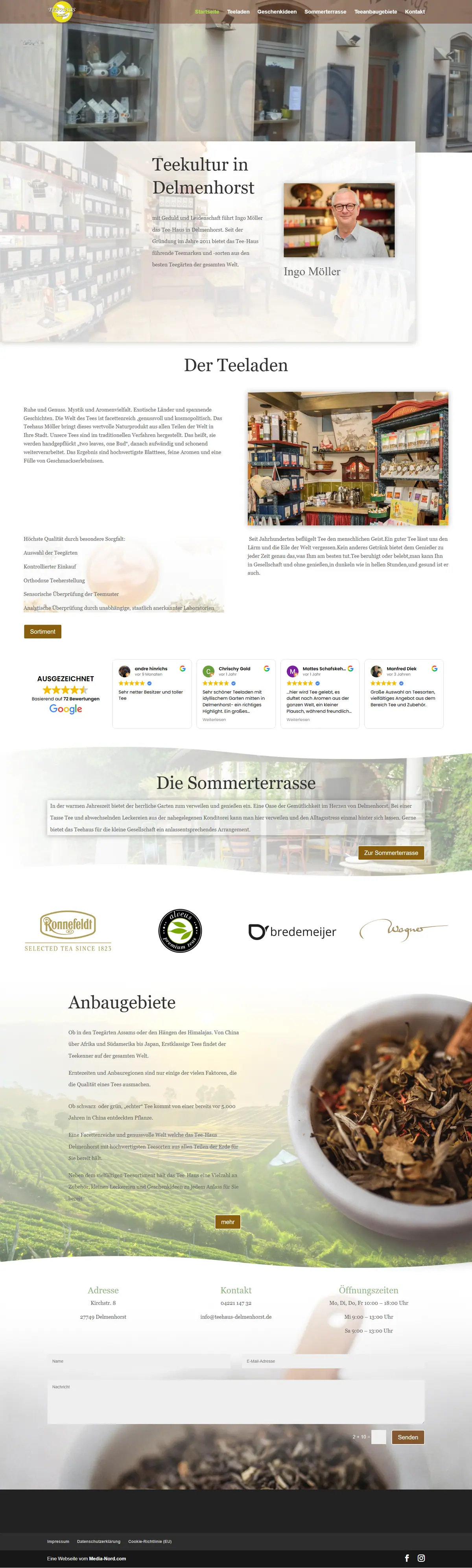 Webseite für Teeläden: Startseite von Teehaus, Teeladen in Delmenhorst, gebaut von Media-Nord.com