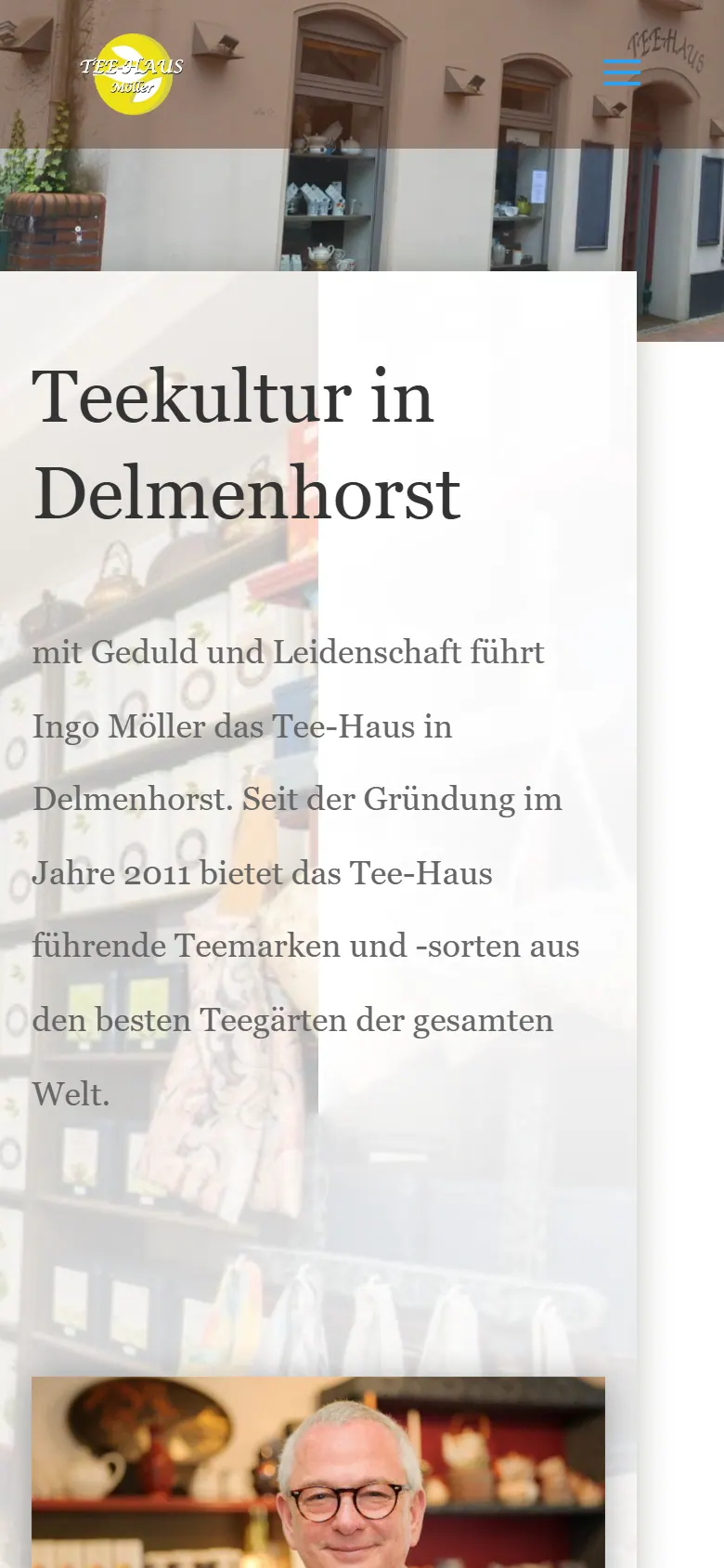 Webseite für Teeläden am Handy: die Website von Teehaus aus Delmenhorst in der mobilen Ansicht