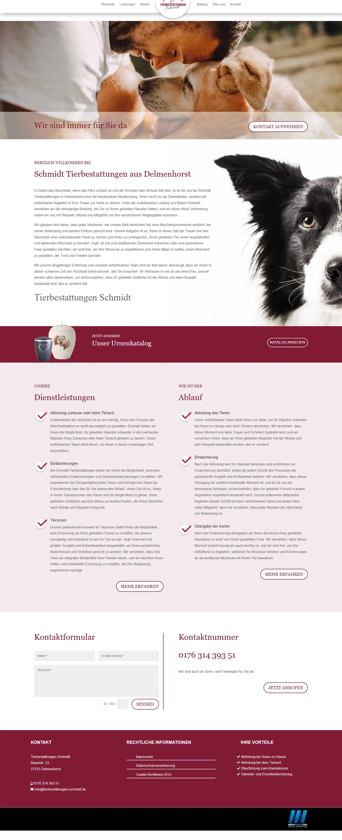 Webseite für Tierbestattungen: Startseite von Tierbestattungen Schmidt, Tierbestattung in Delmenhorst