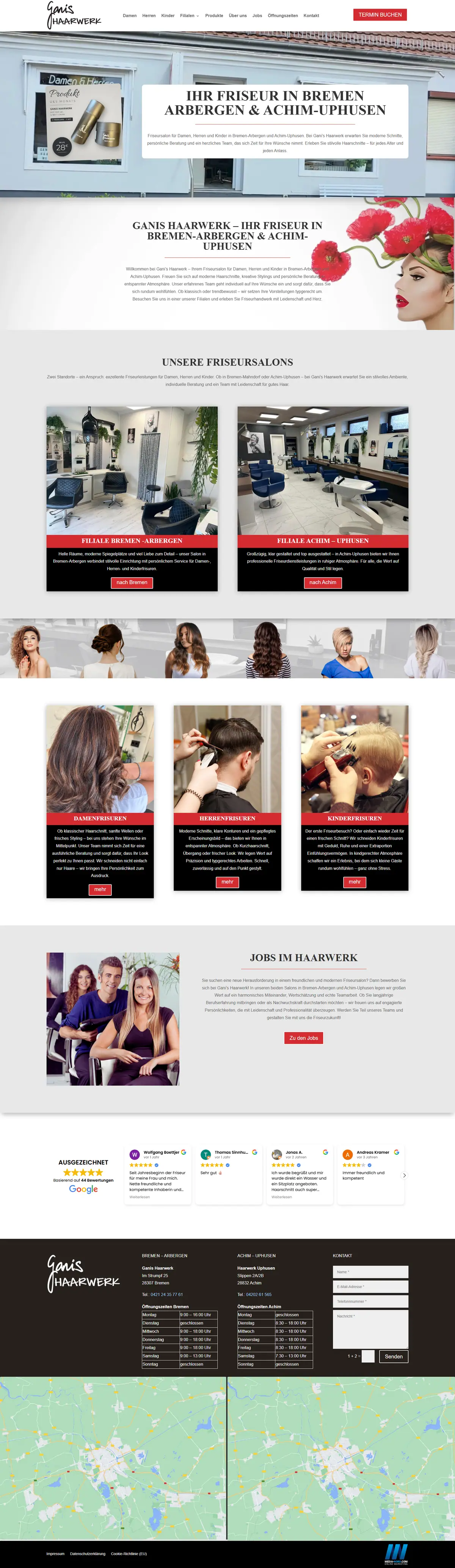 Webseite für Friseurbetriebe in Bremen: Ganis Haarwerk Webseite für Friseurbetriebe: Startseite von Ganis Haarwerk, Friseursalon in Bremen, gebaut von Media-Nord.com