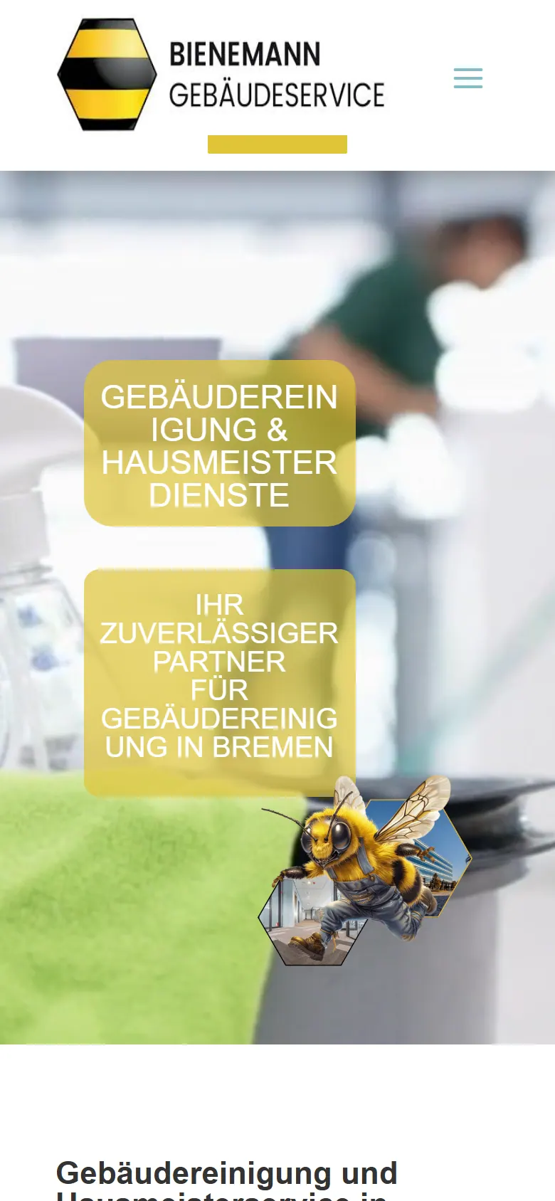 Webseite für Gebäudereiniger am Handy: die Website von Bienemann Gebäudeservice aus Bremen in der mobilen Ansicht